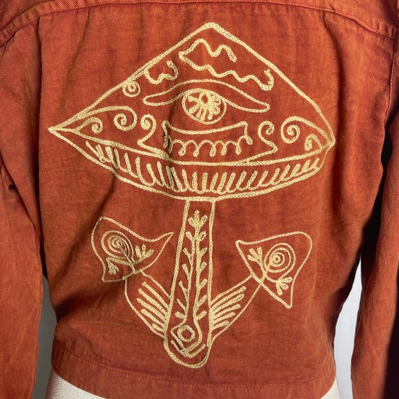 Earthbound Patchwork Embroidered Hooded Jacket Size M Rust Cropped Boho Hippie - Picture 4 of 9
